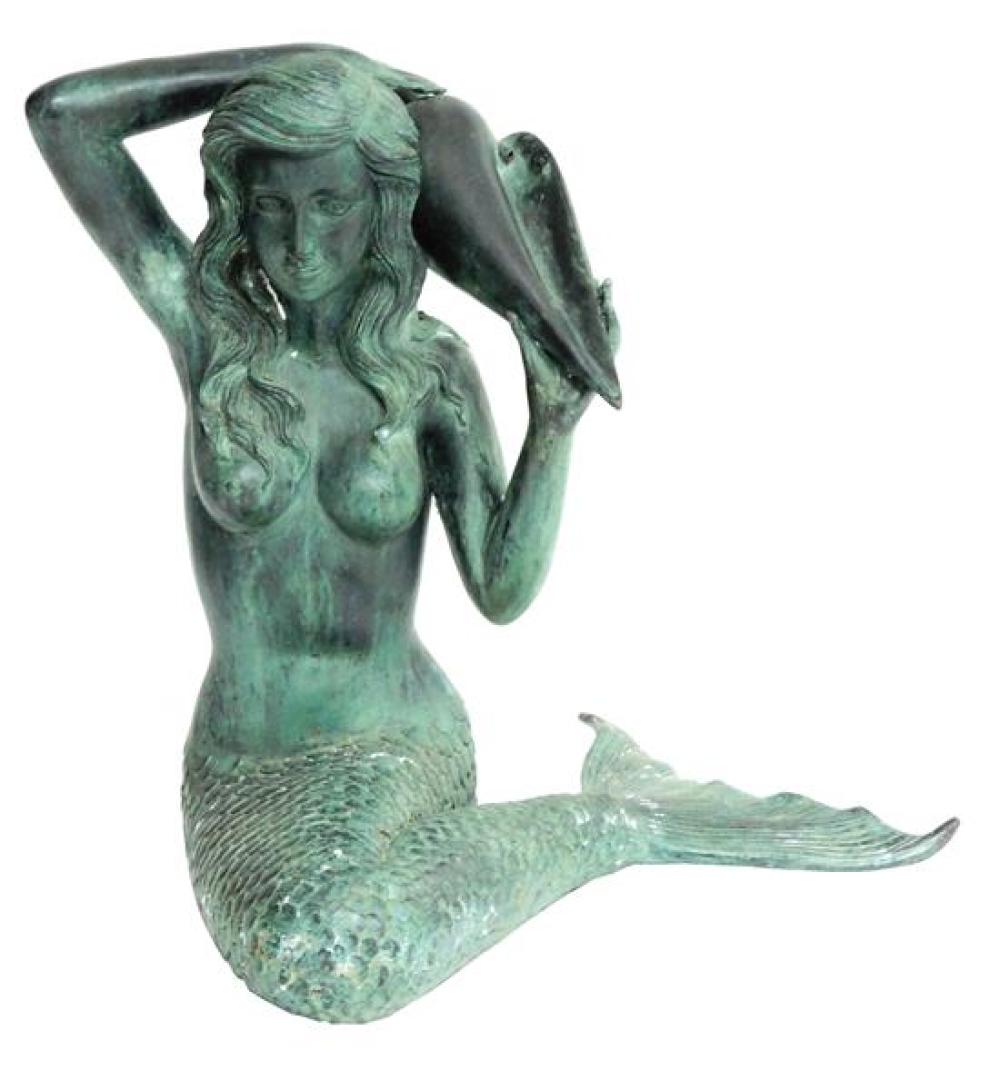 Appraisal: Mermaid garden sculpture fountain she sits in a relaxed pose