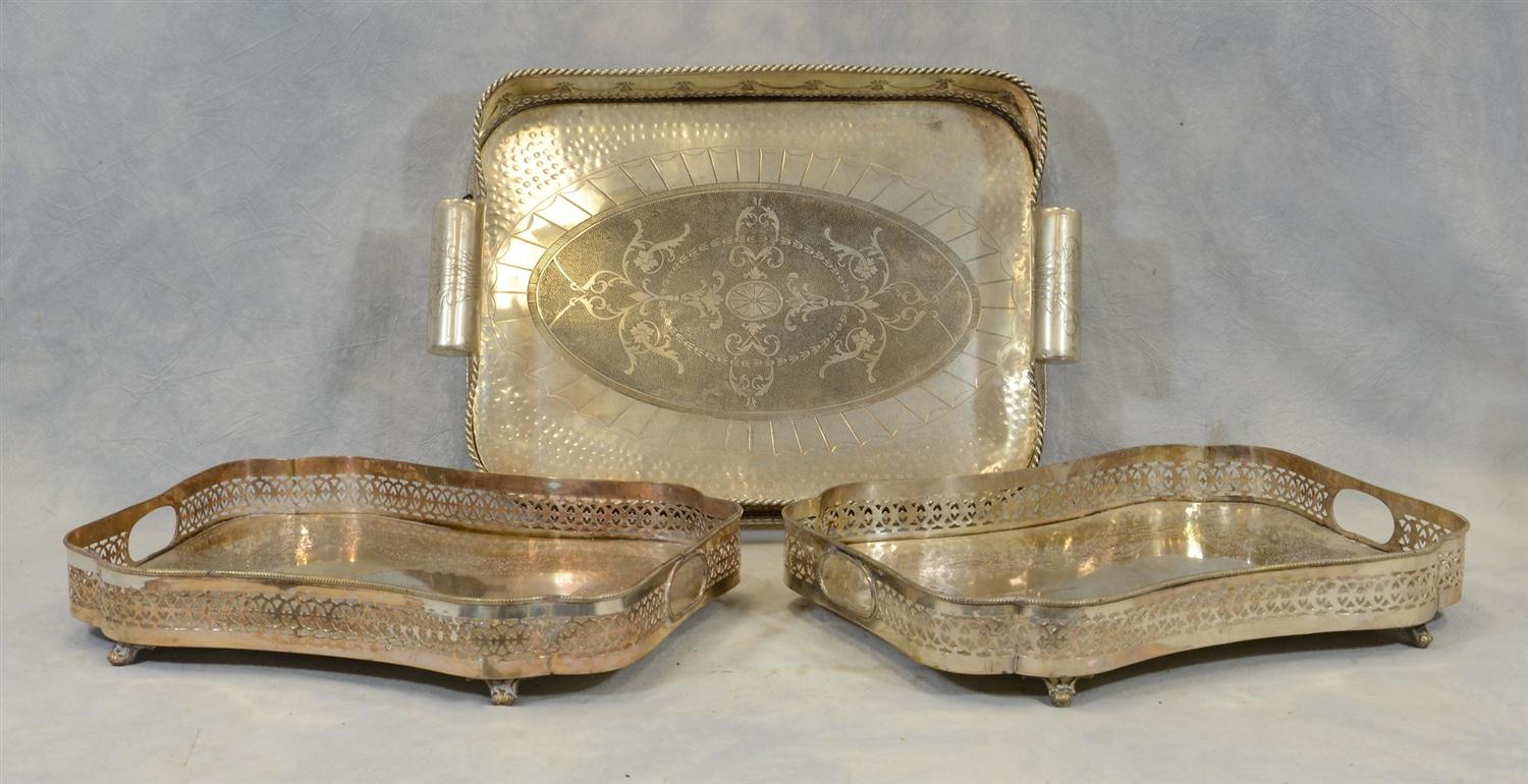 Appraisal: Silverplated Galleried Trays th c Longest