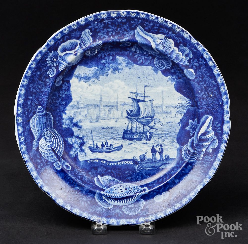 Appraisal: Historical blue Staffordshire plate Historical blue Staffordshire View of Liverpool