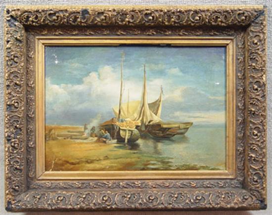 Appraisal: Berusch Oil on canvas Signed lower right Berusch Sailors repairing