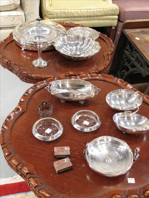 Appraisal: LOT ASSORTED SILVER PLATED TABLEWARES Includes circular covered serving dish