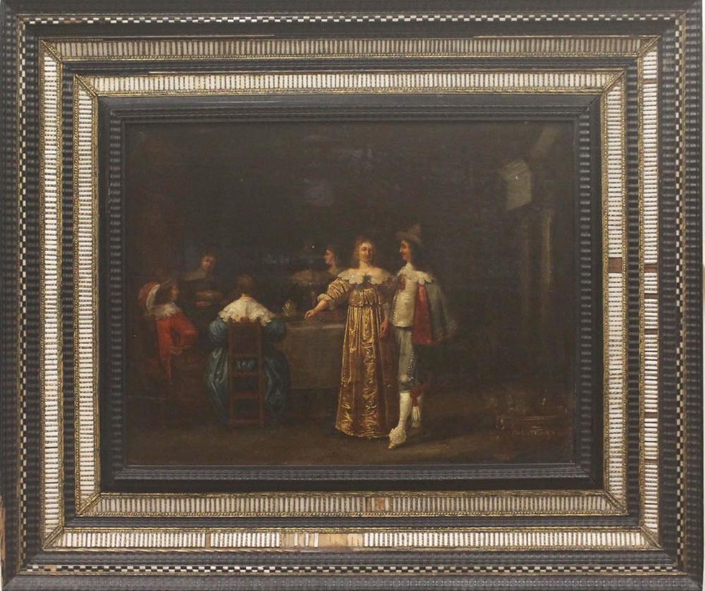 Appraisal: DUTCH DINNER PARTY OIL ON PANEL th century in the