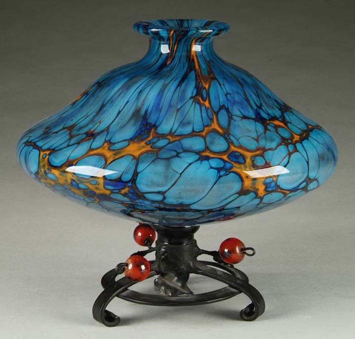 Appraisal: SCHNEIDER VASE Outstanding decorative Schneider vase has bulbous glass body