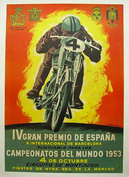 Appraisal: A Grand Prix of Spain poster by Granell featuring sensational