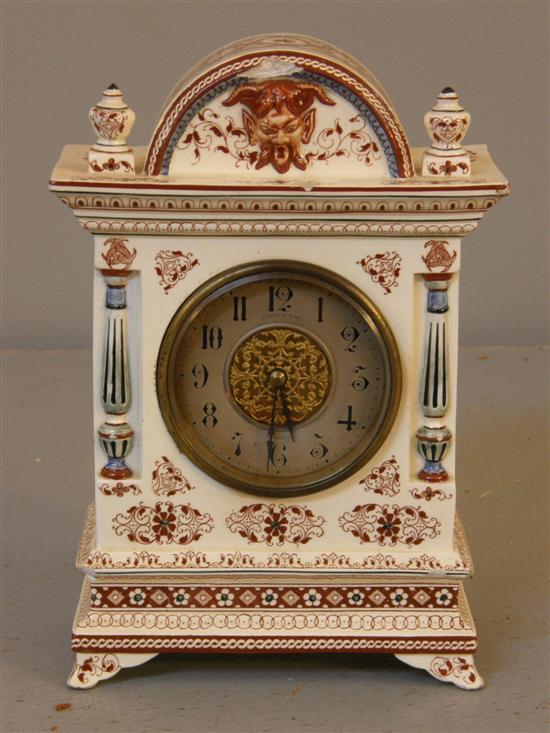 Appraisal: Longwy pottery cased mantel clock with silvered dial h in