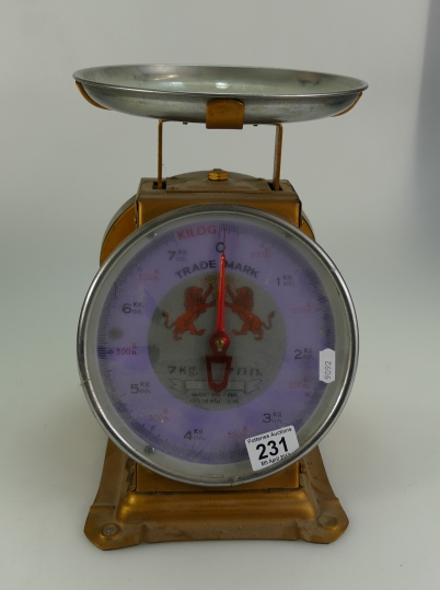 Appraisal: Two sided set of shop scales with lion brand decoration