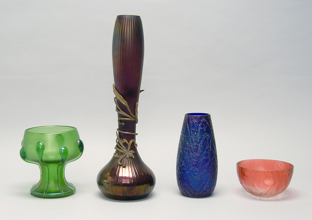 Appraisal: FOUR PIECES OF BOHEMIAN AND AUSTRIAN ART GLASS Late th