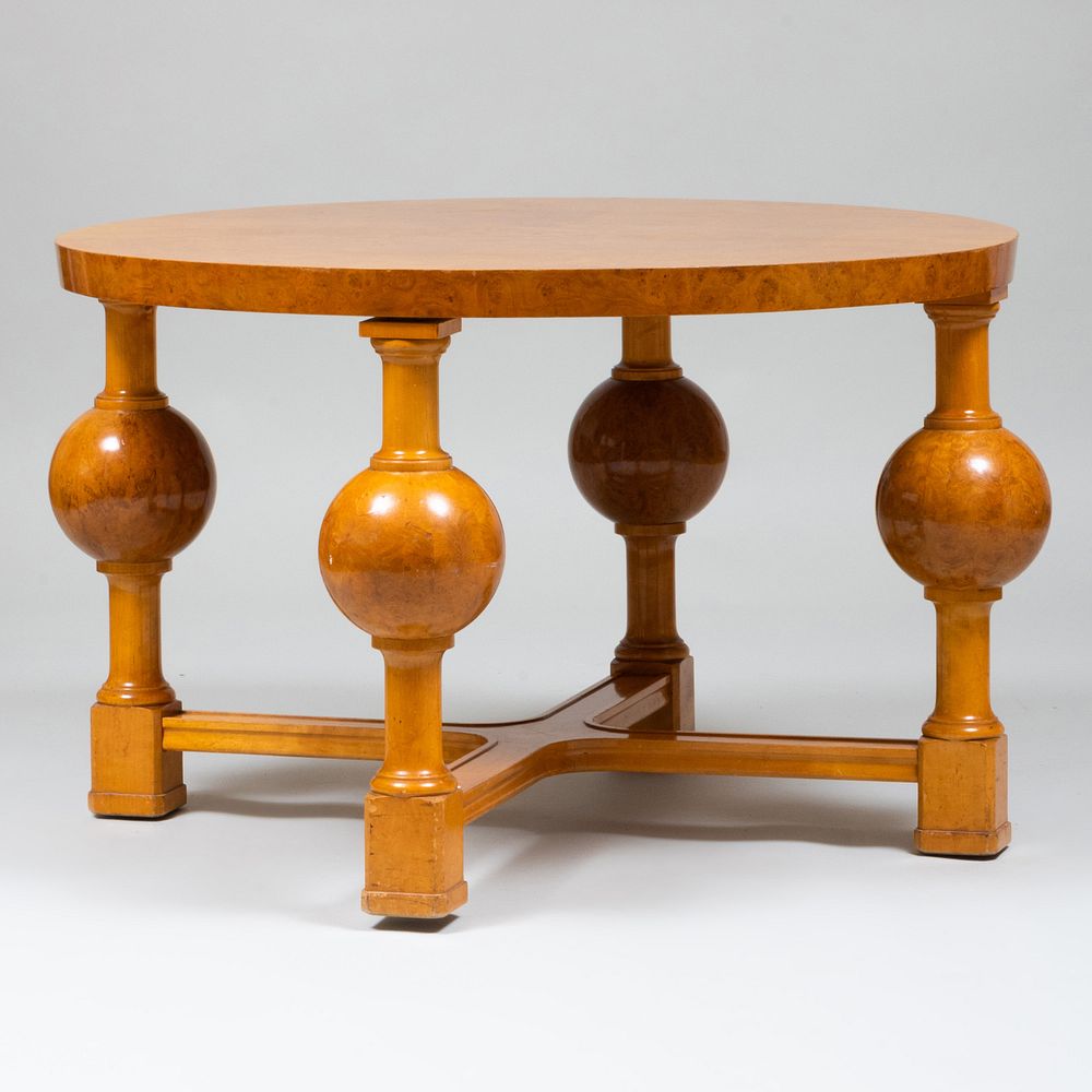 Appraisal: Modern Burl Wood Circular Low Table x in diam Condition