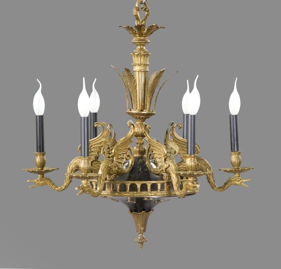 Appraisal: Continental Gilt-Brass and Tole Six-Light Chandelier second quarter th century