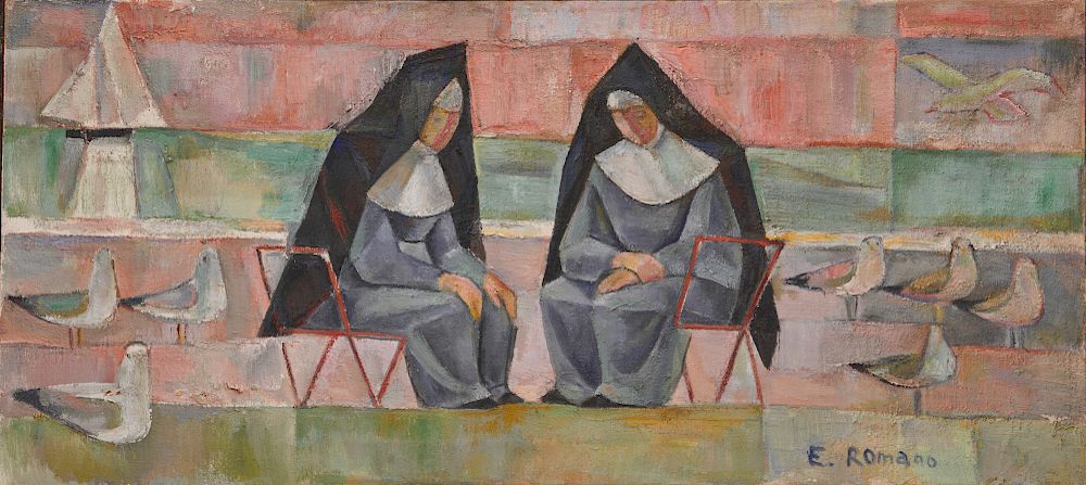 Appraisal: EMANUEL ROMANO American - Nuns oil on canvas x in