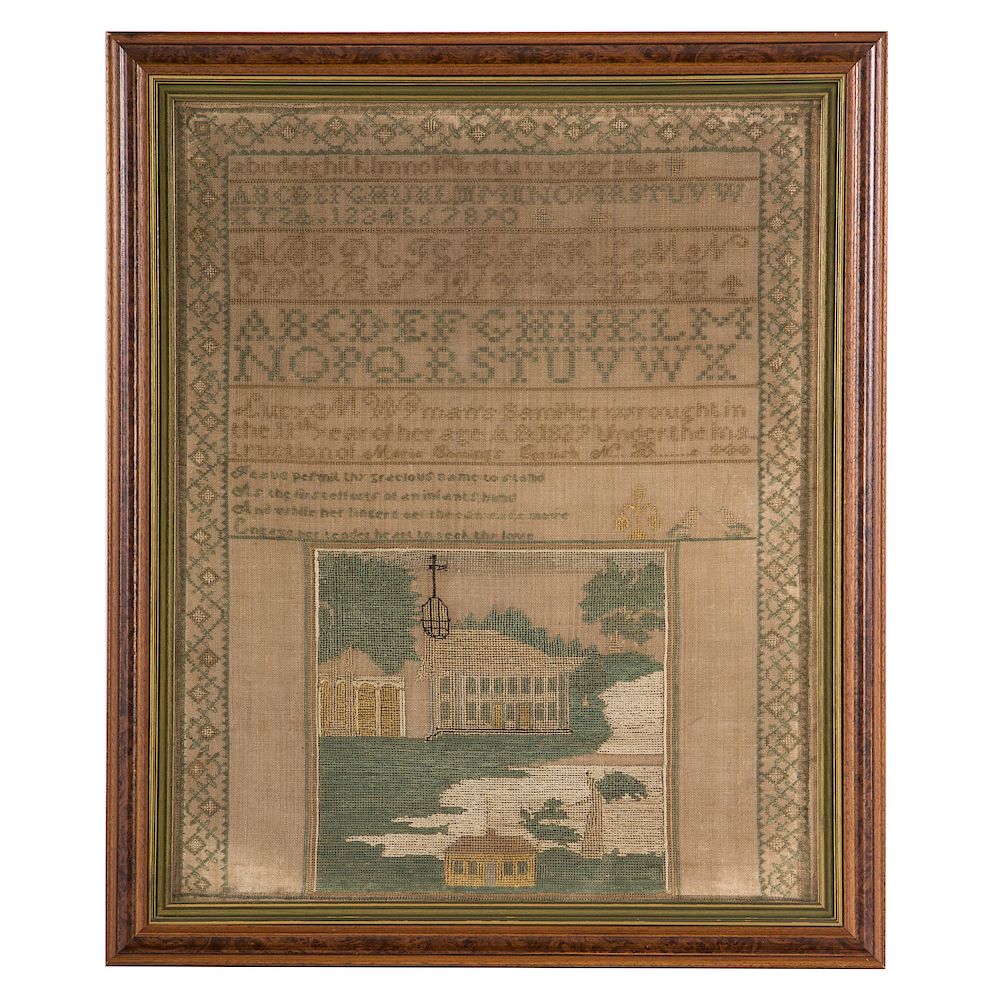 Appraisal: th century American Needlepoint Sampler Worked by Lucy M Wyman