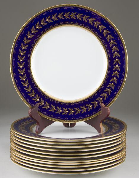 Appraisal: Twelve Minton Tiffany Co Service Plates wide cobalt border accented