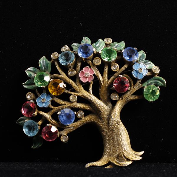 Appraisal: Vintage s gold tone jeweled colorful flowering tree pin brooch