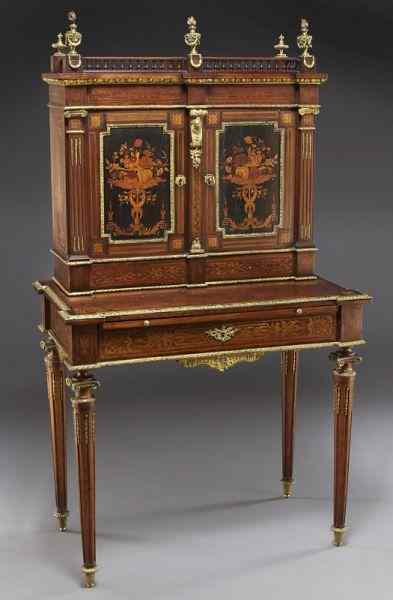 Appraisal: Victorian ormolu mounted marquetry writing deskhaving a gallery top accented