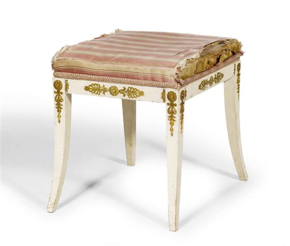 Appraisal: A STOOL Empire Sweden circa Wood painted in white with