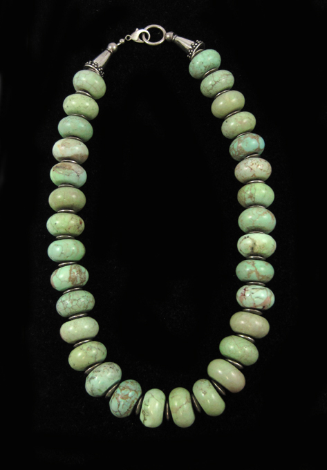 Appraisal: GREEN TURQUOISE AND STERLING SILVER NECKLACE measuring - inches in