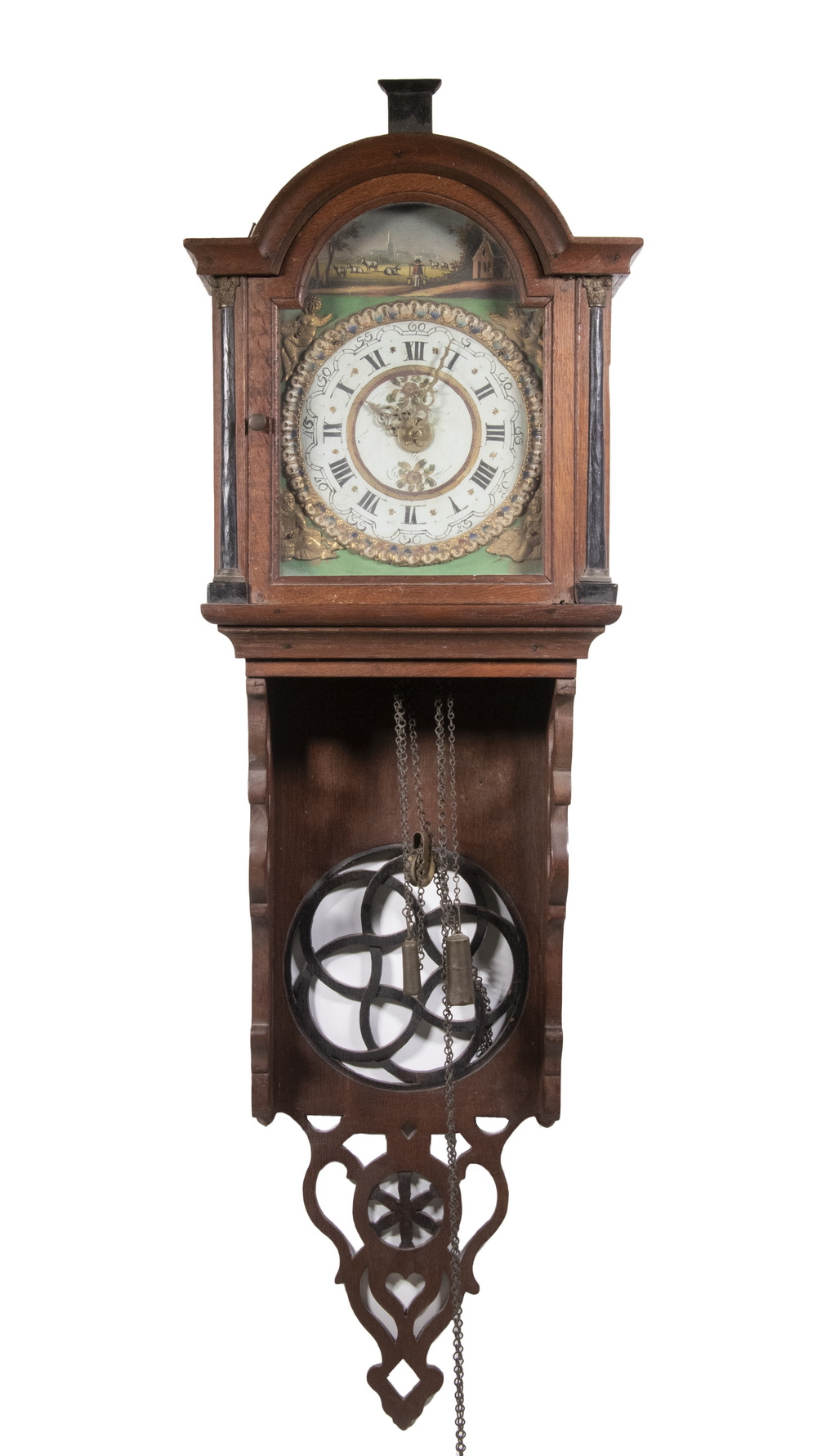 Appraisal: DUTCH FRISIAN MADDERED OAK STRIKING ALARM 'STAARTSCHIPPERTJE' WALL CLOCK CIRCA