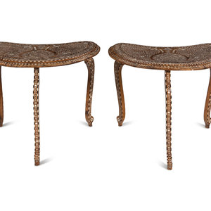 Appraisal: Two Anglo-Indian Bone Inlaid Reniform Side Tables Late th Early