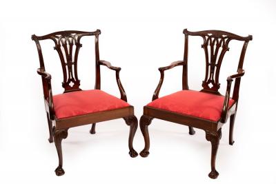 Appraisal: A pair of th Century mahogany armchairs with pierced upright