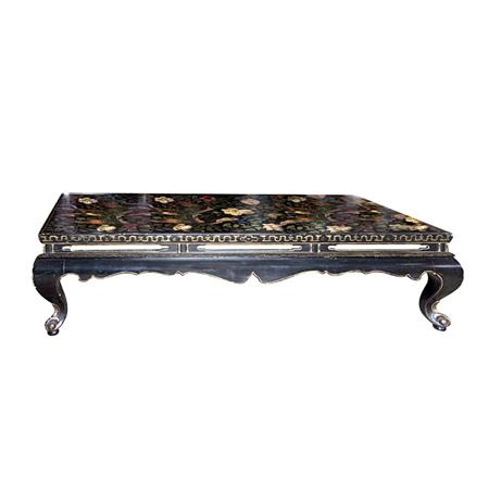 Appraisal: Chinese Polychrome Decorated Black Lacquered Low Table Estimate -