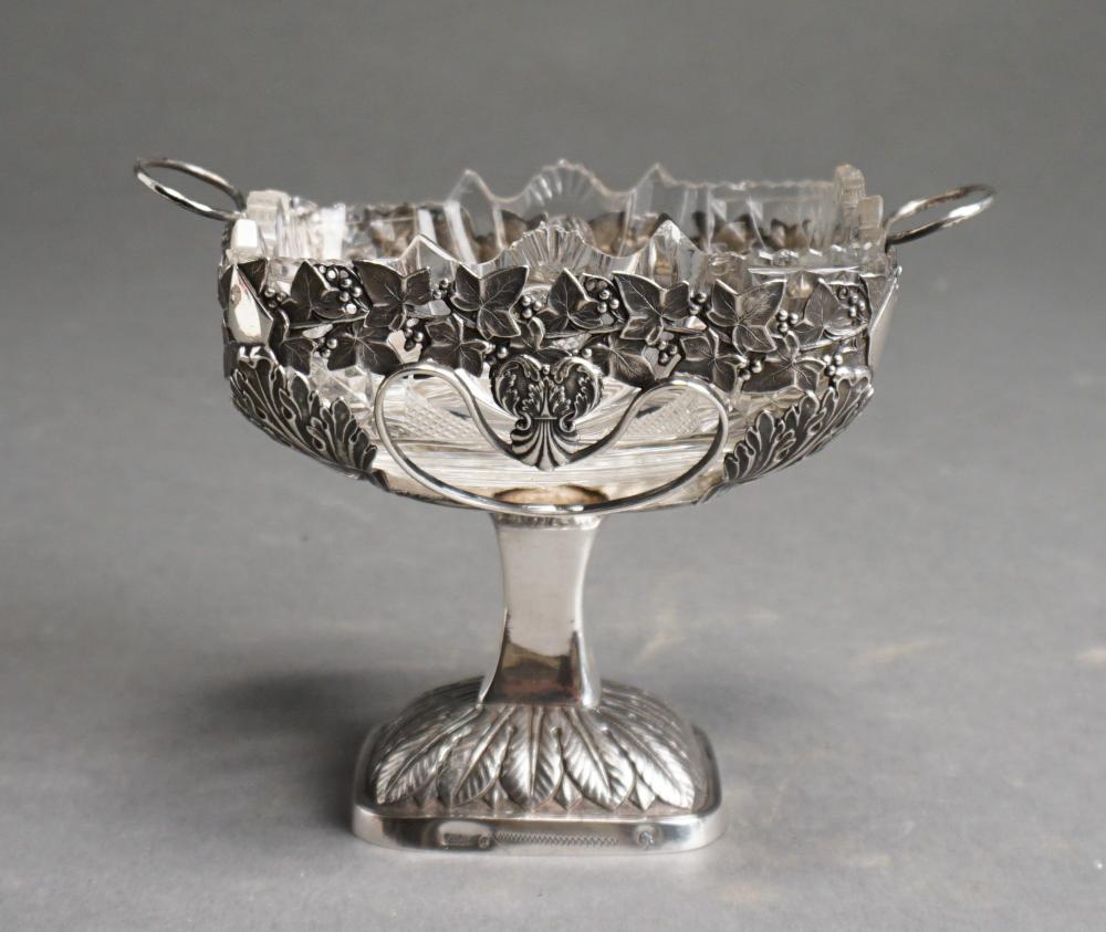 Appraisal: German -Silver and Crystal Footed Bowl Overall HWD x x