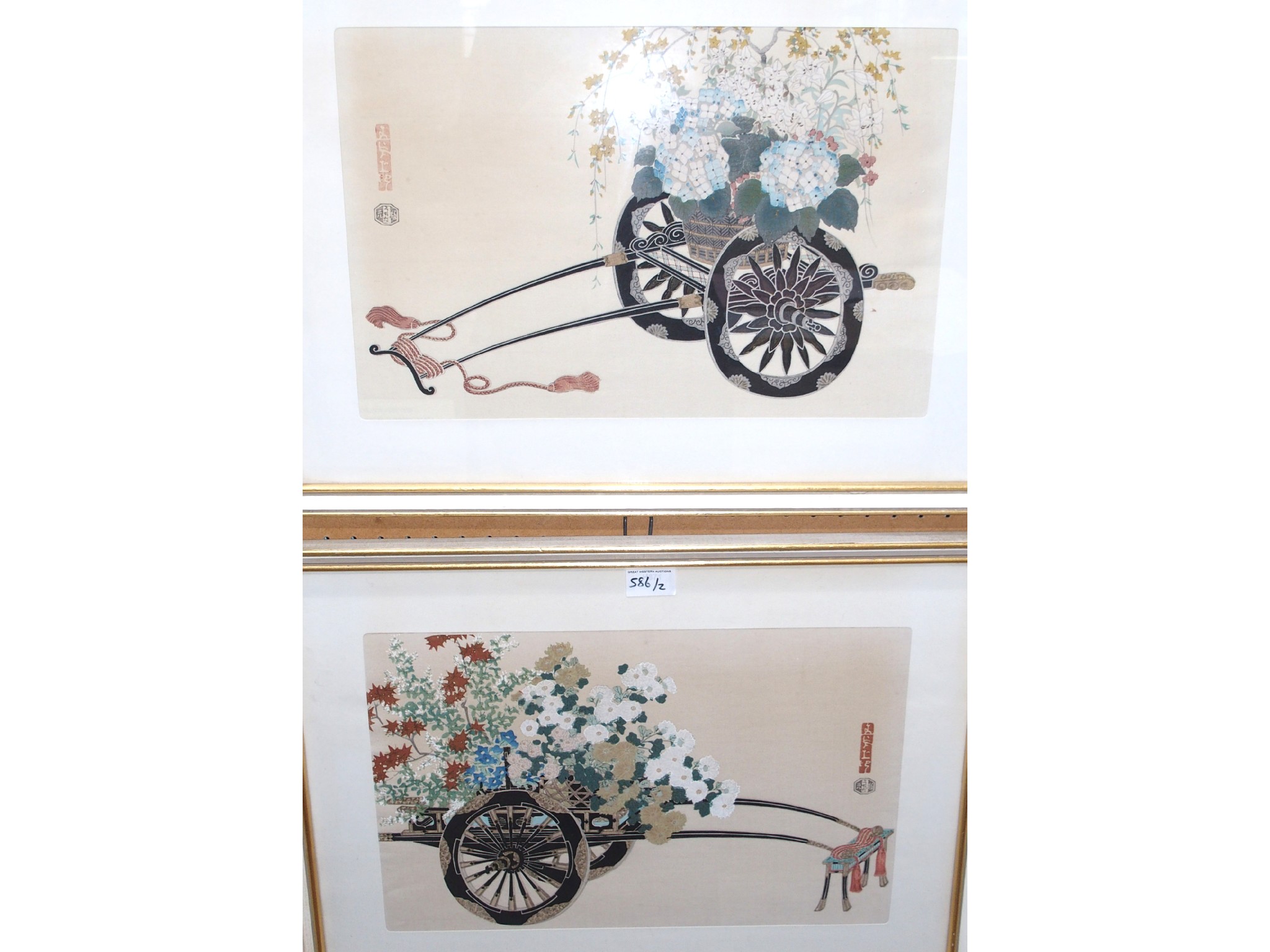 Appraisal: ORIENTAL SCHOOL th Century Flowercart watercolour a pair