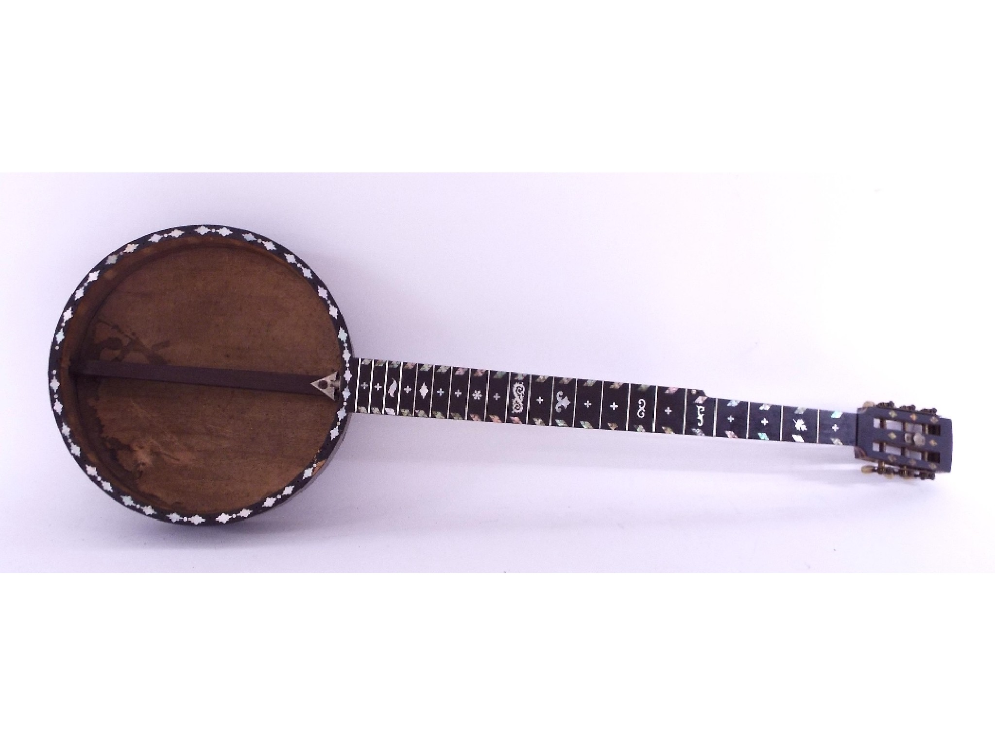 Appraisal: Incomplete five string banjo stamped no to the dowel rod