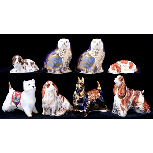 Appraisal: Eight Royal Crown Derby dog paperweights American Spaniel Cavalier King