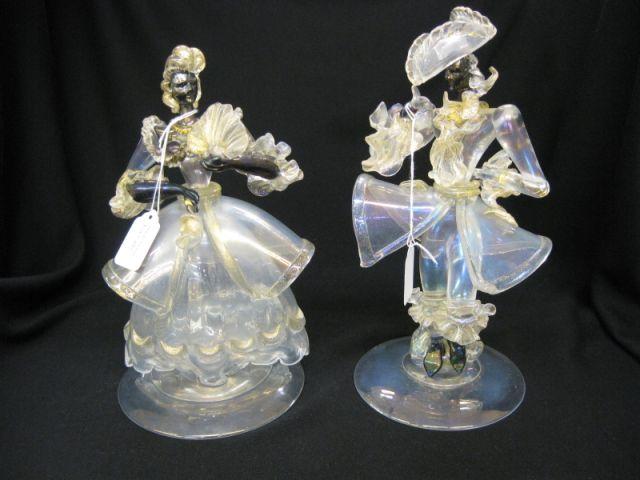 Appraisal: Pair of Venetian Art Glass Figurines man woman gold flecks