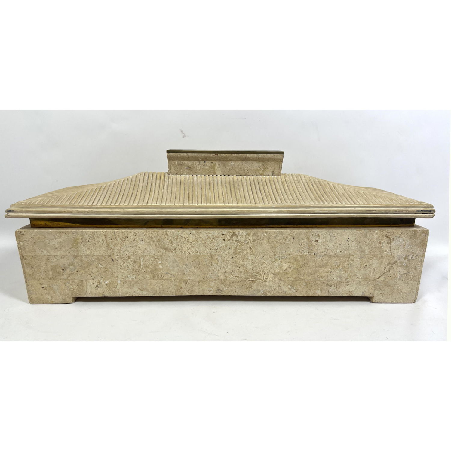 Appraisal: Travertine Marble Tesserae Lidded Box MAITLAND SMITH Attribution Dimensions H