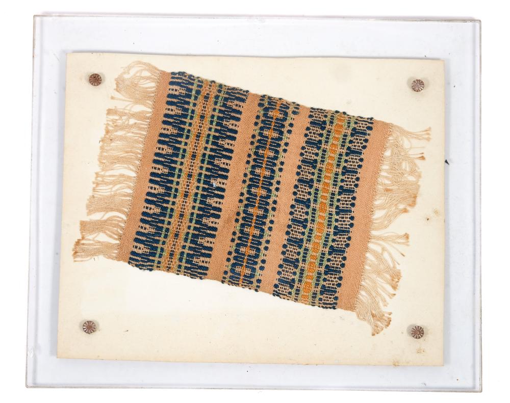 Appraisal: Museum quality miniature overshot weaving possibly Scandinavian using supplementary colored