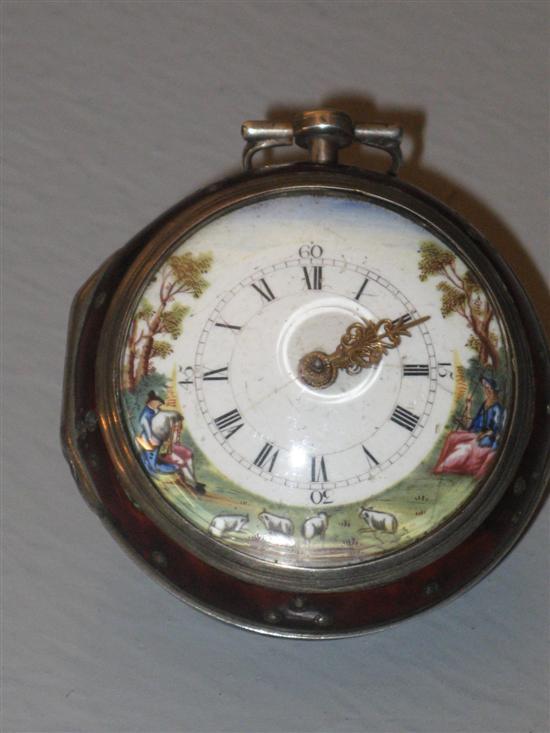 Appraisal: th century silver and tortoiseshell pair cased pocket watch with