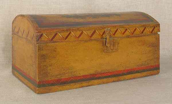 Appraisal: Painted pine dome lid box by Peter Ompir h w