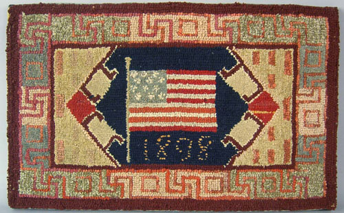 Appraisal: Patriotic hooked rug with American flag dated x