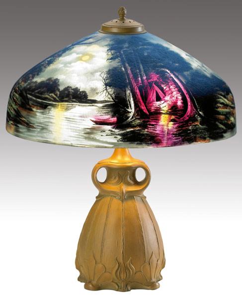 Appraisal: PITTSBURGH Table lamp with a chipped glass shade obverse- and