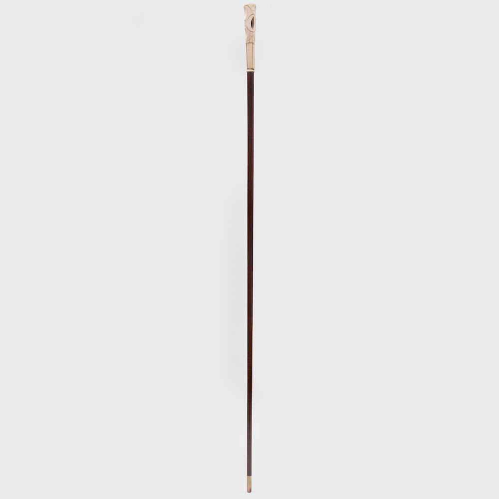 Appraisal: Wood Cane with Bone Handle and Horn Tip in long