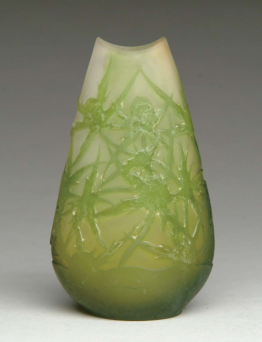 Appraisal: GALLE THISTLE VASE Nice little cabinet vase has rich green