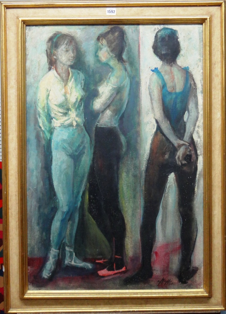 Appraisal: British School th century Standing female figures oil on canvas