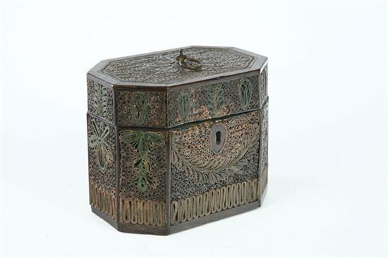 Appraisal: QUILLWORK TEA CADDY England late th-early th century Octagonal caddy