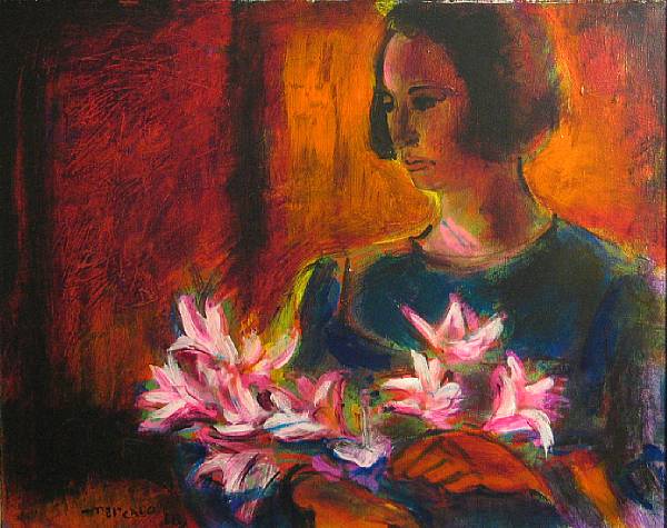 Appraisal: Mercado Woman with flowers signed and dated 'Mercado ' lower