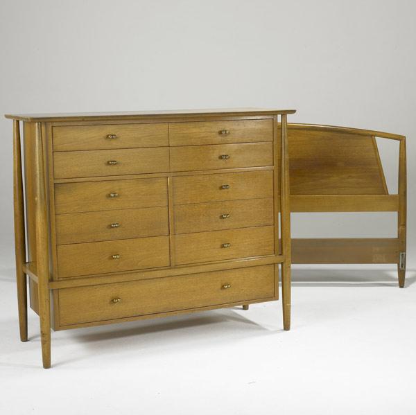 Appraisal: STYLE OF FINN JUHL Tall dresser and king size headboard