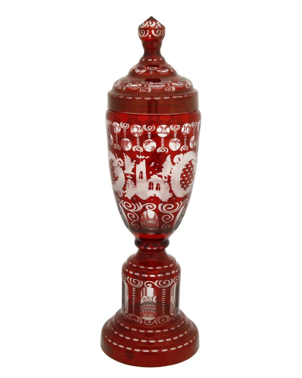 Appraisal: A Bohemian cut-glass lidded vase Signed and dated Stice The