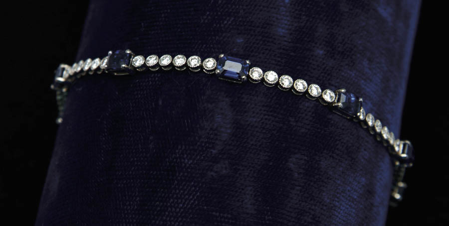 Appraisal: DIAMOND AND SAPPHIRE BRACELET Beautiful kt white gold bracelet is