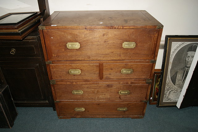 Appraisal: A TEAK CAMPAIGN CHEST in two parts the top part