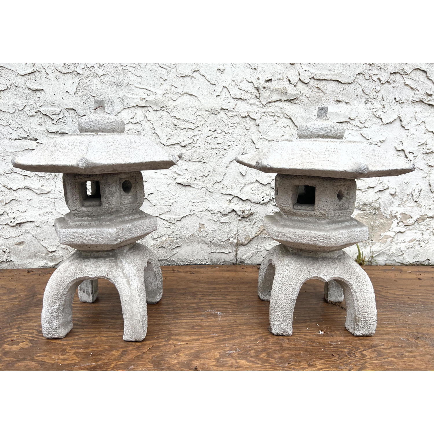 Appraisal: Pair miniature Cement pagoda garden statues Dimensions H inches W