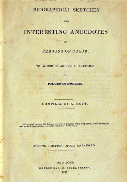 Appraisal: vol Mott A bigail Biographical Sketches and Interesting Anecdotes of