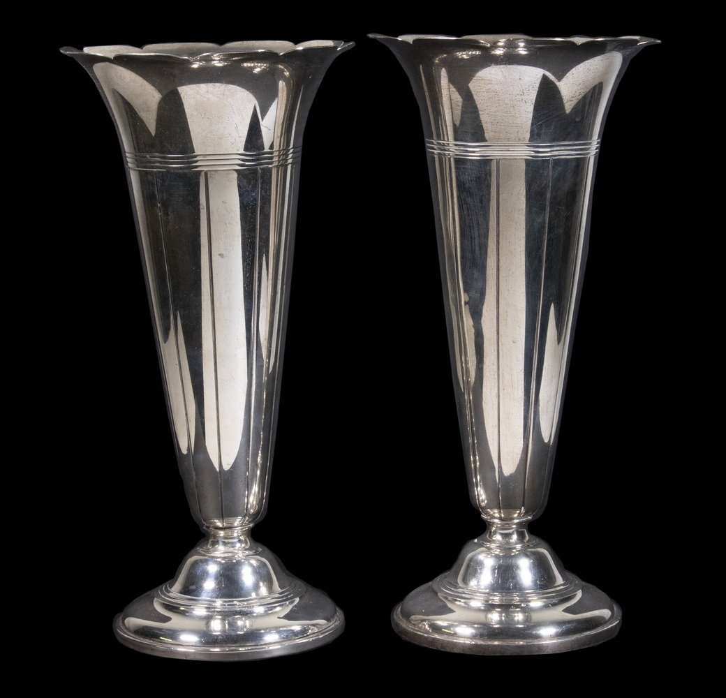 Appraisal: PR GORHAM SILVER TRUMPET VASES Pair of Sterling Silver Footed