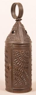 Appraisal: th Century punched Tin Candle Lantern h