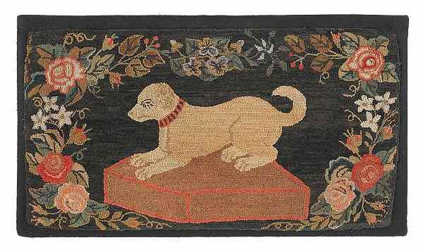 Appraisal: American hooked rug of a dog early th c x