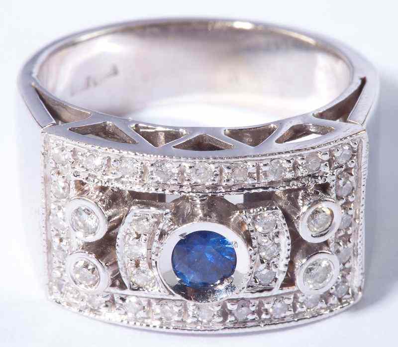 Appraisal: Sapphire and Diamond Ring Italianset in the center with one